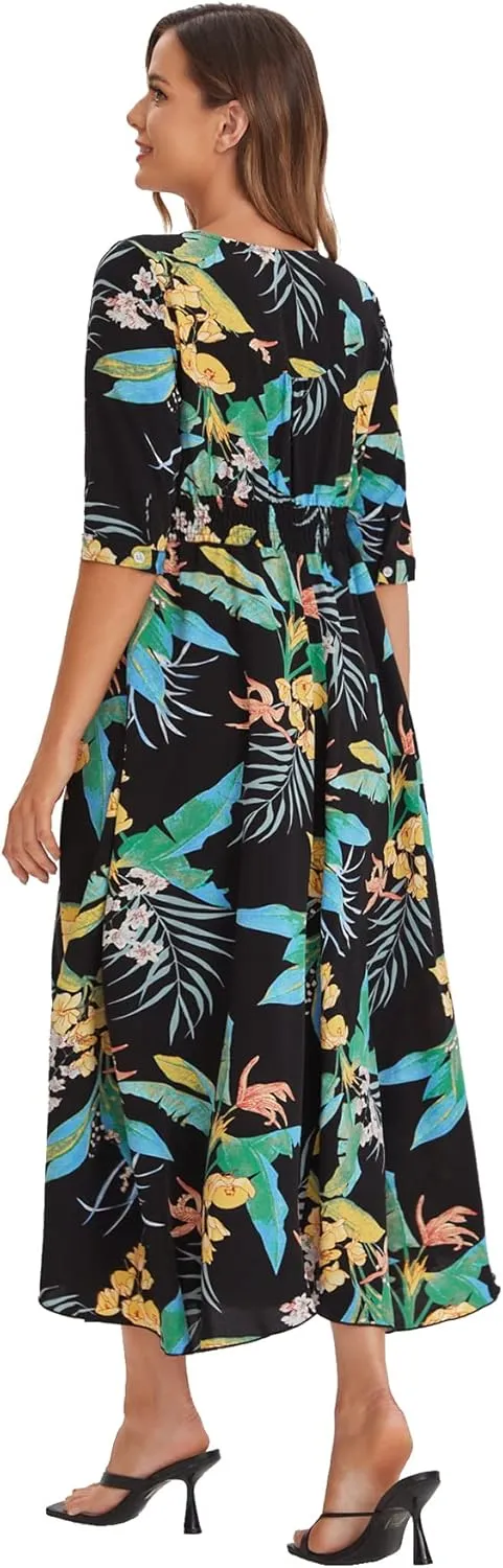 Milumia Summer Flowy Long Maxi Dress Button Up Split Floral Print Boho Dresses for Women 2024