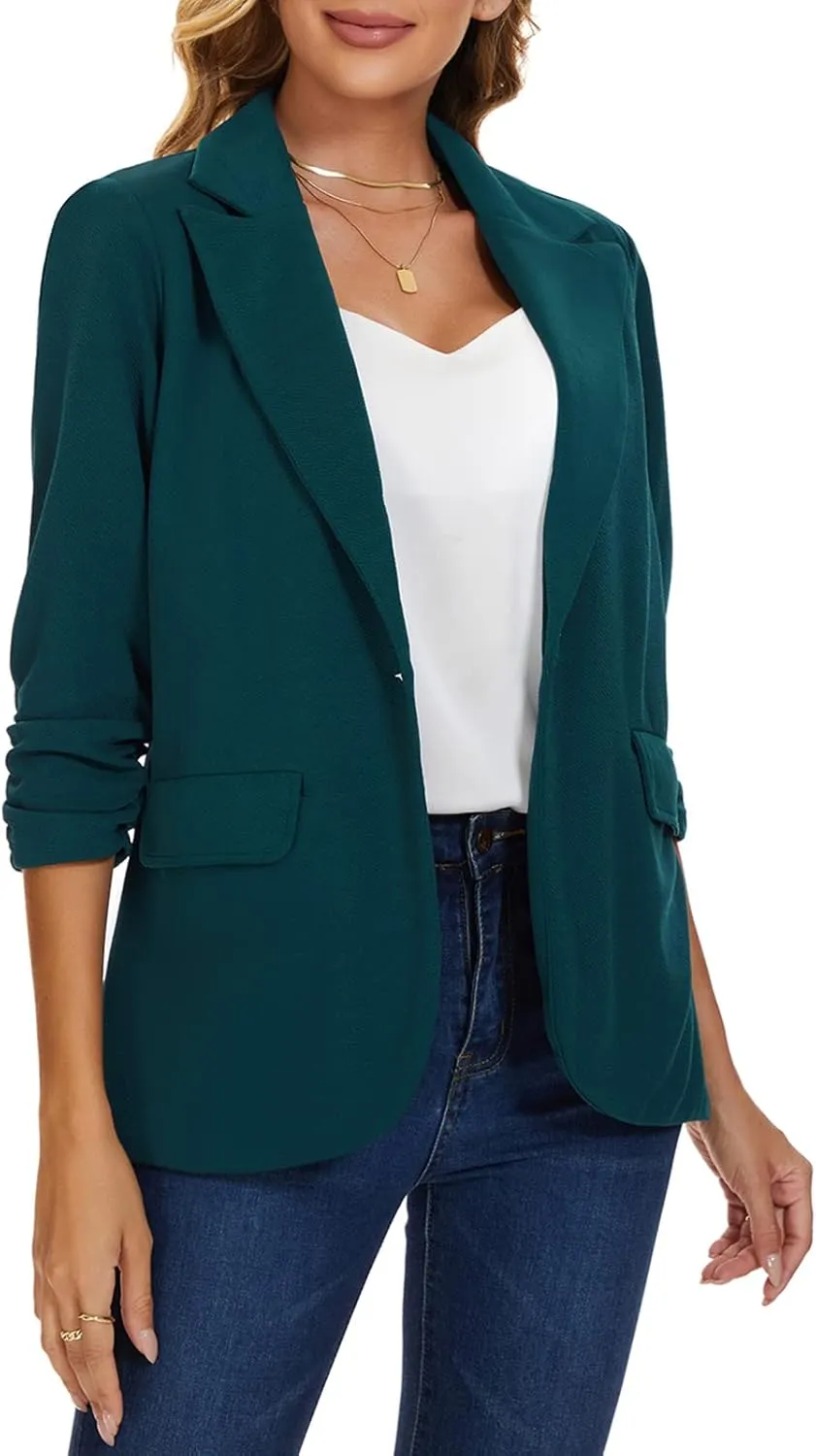 MINTLIMIT Womens Blazer 3/4 Sleeve Lapel Collar Business Work Blazers Button Front Casual Jackets with Pockets