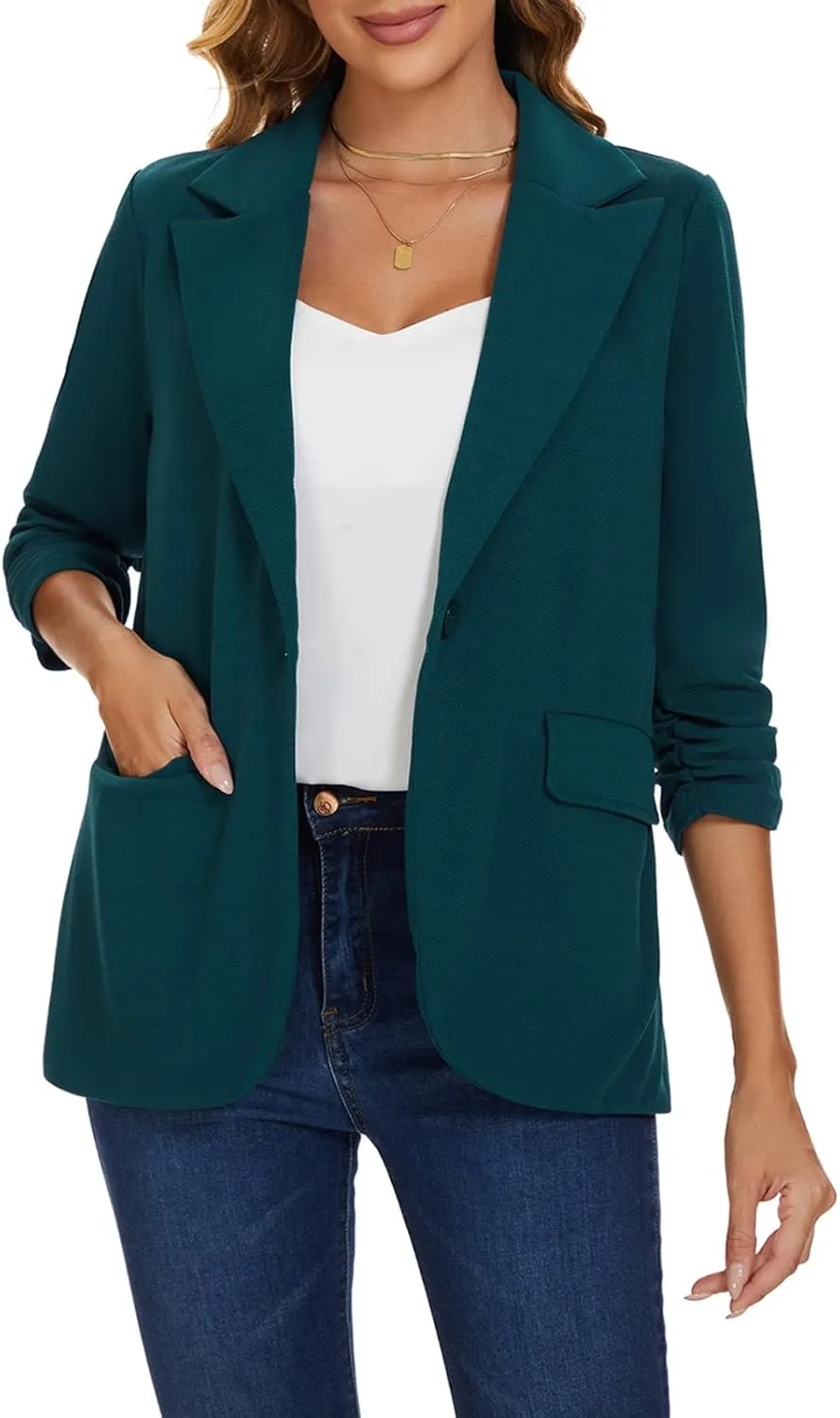 MINTLIMIT Womens Blazer 3/4 Sleeve Lapel Collar Business Work Blazers Button Front Casual Jackets with Pockets