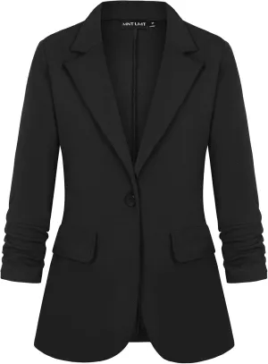 MINTLIMIT Womens Blazer 3/4 Sleeve Lapel Collar Business Work Blazers Button Front Casual Jackets with Pockets