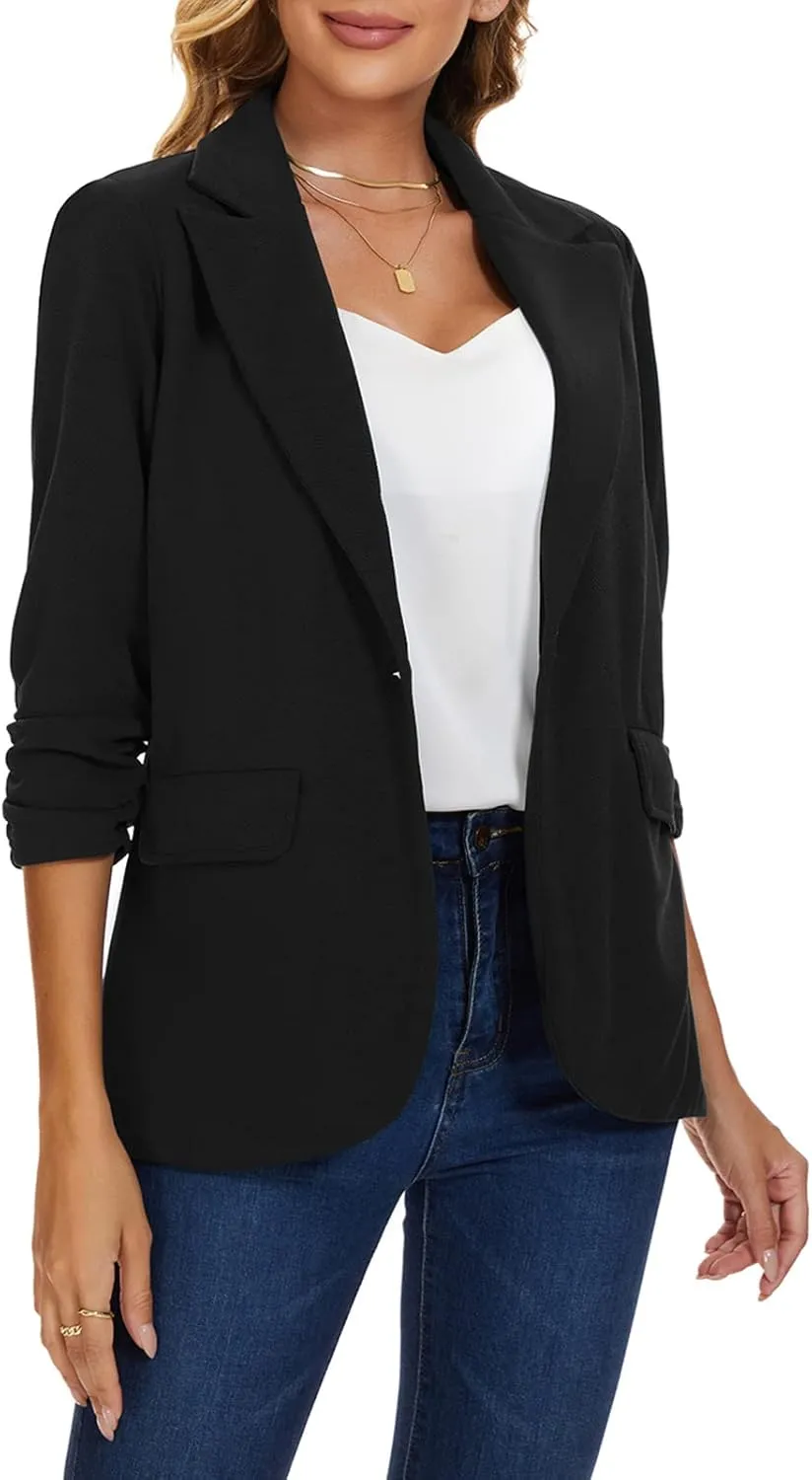 MINTLIMIT Womens Blazer 3/4 Sleeve Lapel Collar Business Work Blazers Button Front Casual Jackets with Pockets