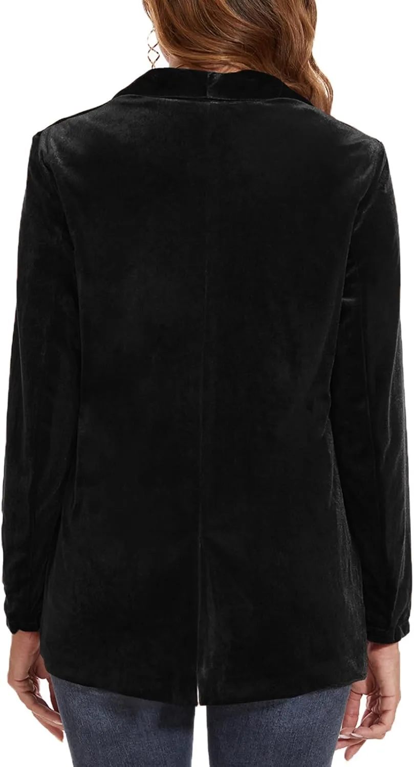 MINTLIMIT Women's Velvet Cardigan Jacket Shawl Collar Open Front Vintage Office Blazer Jacket Suit with Pockets