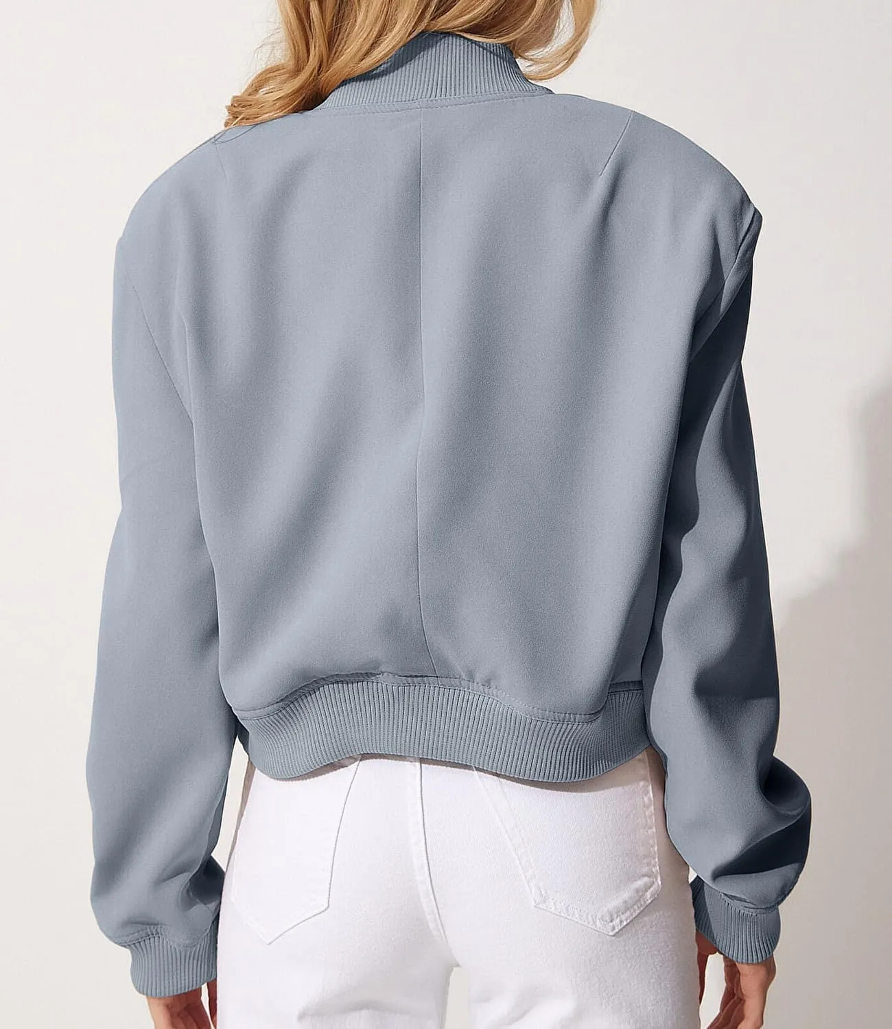 Modegal Women's Spring Varsity Bomber Jackets Long Sleeve Cropped Button Down Casual Coat with Pockets Outwear