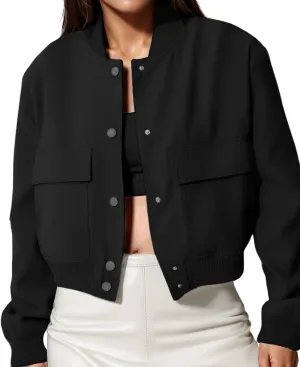 Modegal Women's Spring Varsity Bomber Jackets Long Sleeve Cropped Button Down Casual Coat with Pockets Outwear