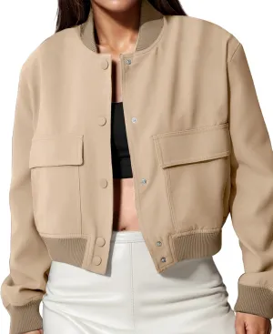 Modegal Women's Spring Varsity Bomber Jackets Long Sleeve Cropped Button Down Casual Coat with Pockets Outwear