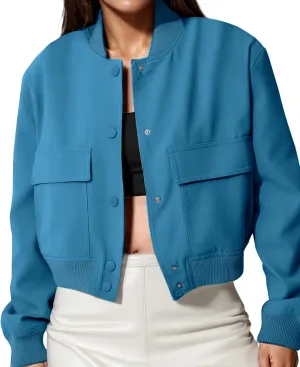 Modegal Women's Spring Varsity Bomber Jackets Long Sleeve Cropped Button Down Casual Coat with Pockets Outwear