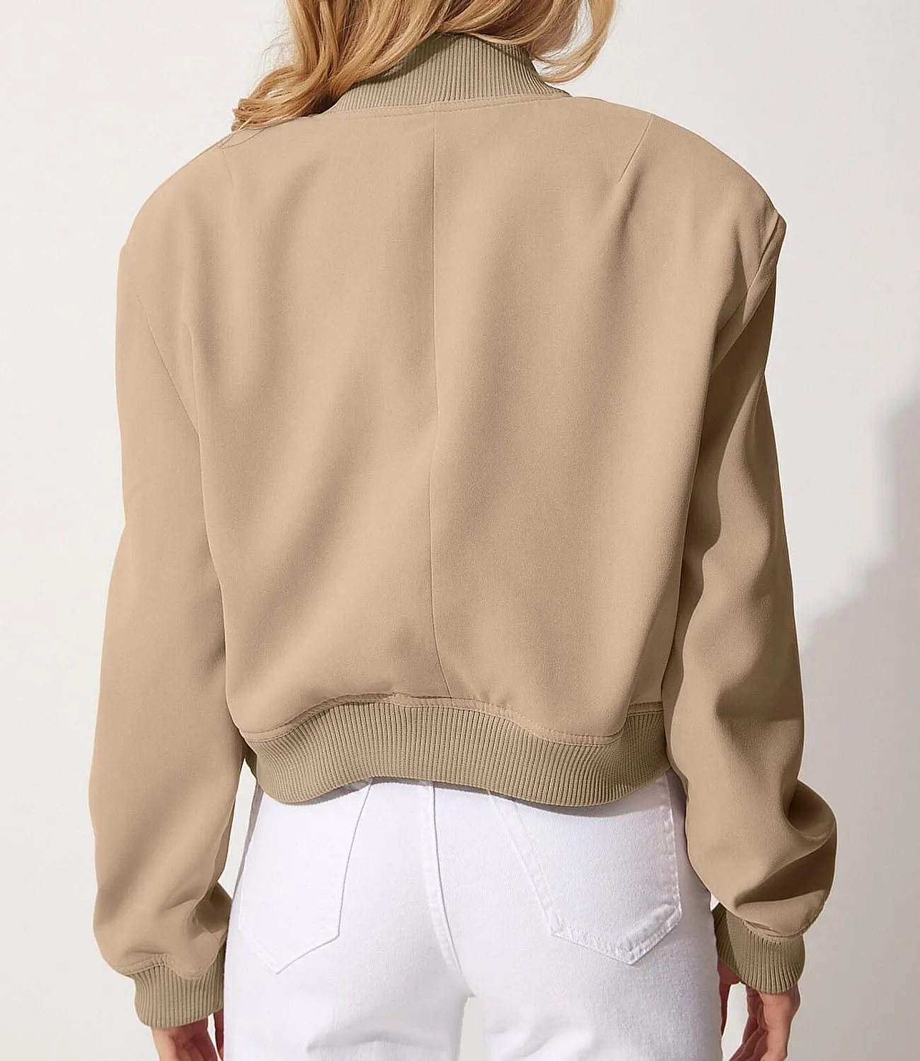 Modegal Women's Spring Varsity Bomber Jackets Long Sleeve Cropped Button Down Casual Coat with Pockets Outwear