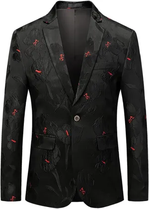 MOGU Mens Floral Tuxedo Blazer Slim Fit Stylish Jacquard Suit Jacket for Wedding Party Prom