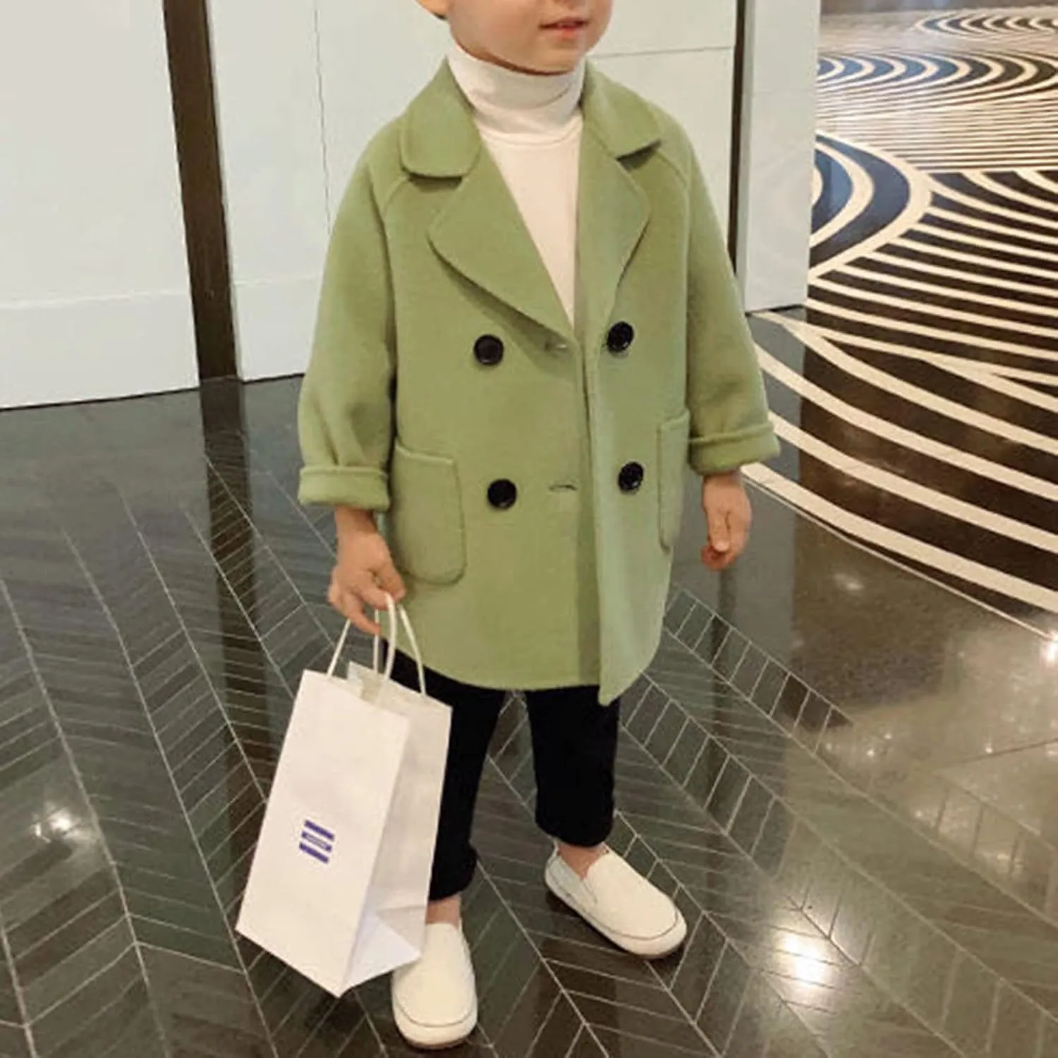 Mubineo Toddler Boy Girl Winter Basic Plain Trench Coat Warm Thick Coats (Green, 5T)