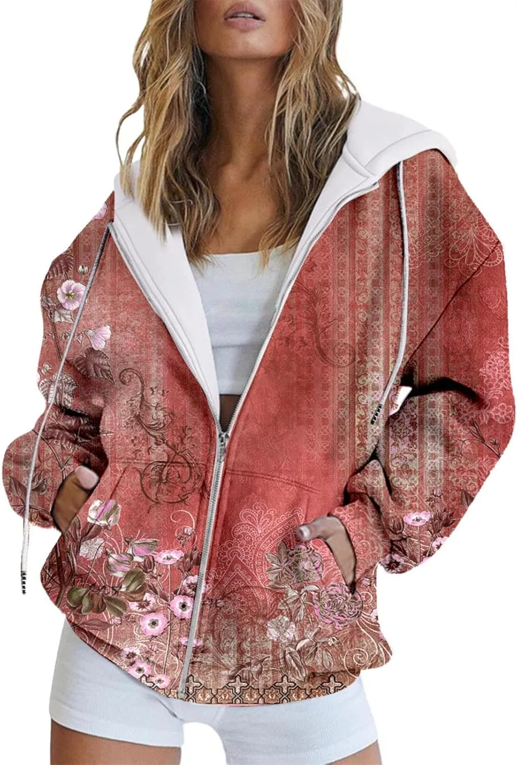 Muyise Womens Full Zip Up Hoodies Long Sleeve Oversized Y2K Coat Trendy Fall Outfits Casual Drawstring Jackets with Pockets