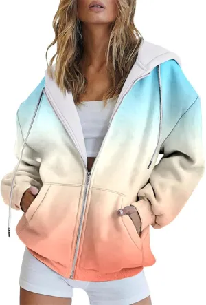 Muyise Womens Full Zip Up Hoodies Long Sleeve Oversized Y2K Coat Trendy Fall Outfits Casual Drawstring Jackets with Pockets