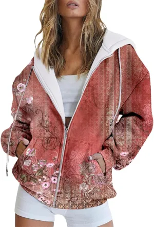 Muyise Womens Full Zip Up Hoodies Long Sleeve Oversized Y2K Coat Trendy Fall Outfits Casual Drawstring Jackets with Pockets