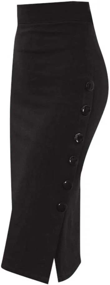 NATHGAM Women's High Waist Pencil Skirt Business Casual Skirt Buttons Stretch Bodycon Knee Length Straight Office Midi Skirt