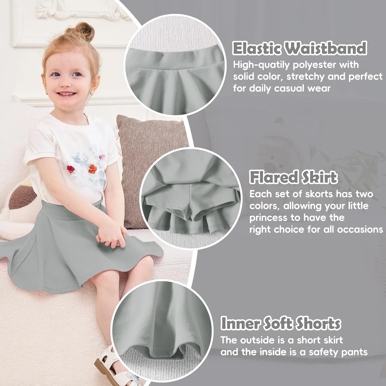Neutocd Toddler Skirts Plain Flare Girl Skirt with Short Pleated Stretch Skater Skirts for Tennis Athletic School Sport