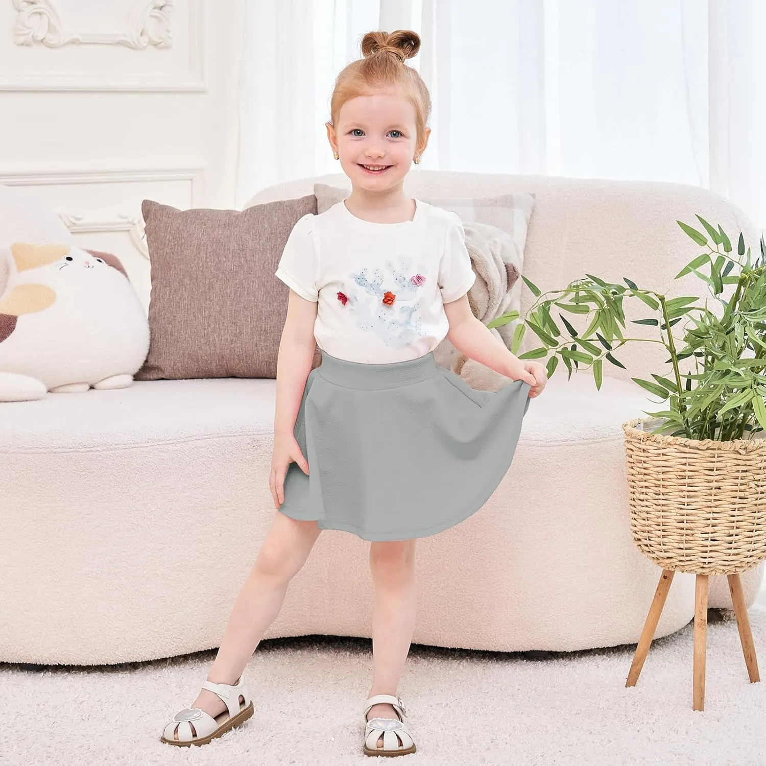 Neutocd Toddler Skirts Plain Flare Girl Skirt with Short Pleated Stretch Skater Skirts for Tennis Athletic School Sport
