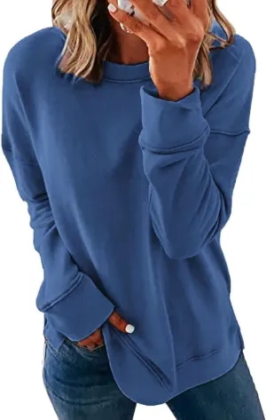 NEYOUQE Women Crewneck Pullover Sweatshirt Casual Fall Fashion Color Block Loose Long Sleeve Tops Plain Sweatshirts