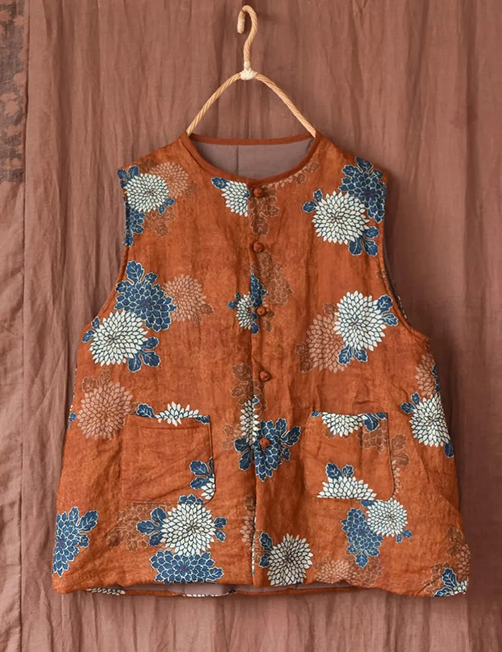 NFYM Womens Thin Quilted Lightweight Vest Cotton Linen Printed Spring Vintage Padded Outwear
