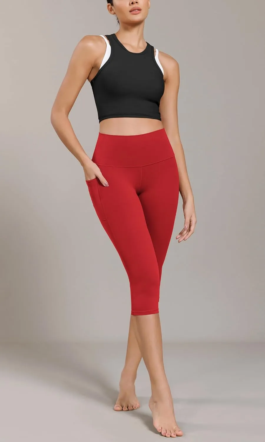 ODODOS Buttery Soft Lounge Yoga Capris with Pockets for Women, 14" / 19" / 21" High Waist Capri Leggings