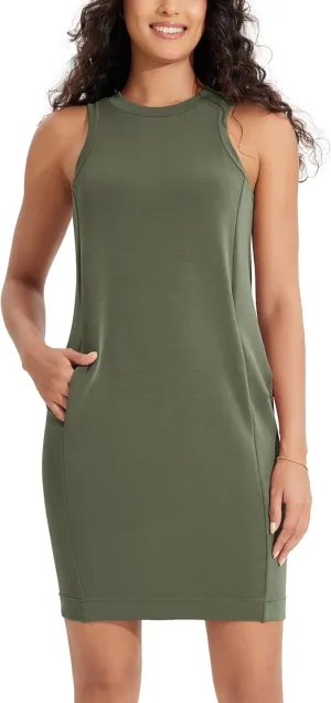 ODODOS Modal Soft Loose Tank Dress for Women Casual Sleeveless Sundress with Kangaroo Pocket Summer Dress