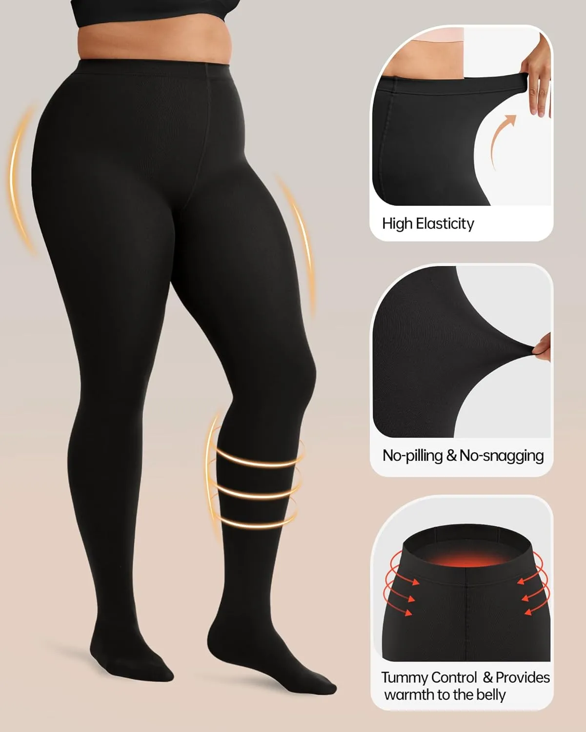 OEAK Womens Fleece Lined Tights Leggings Plus Size Thermal Warm Thick Opaque Tights Tummy Control High Waisted Pantyhose
