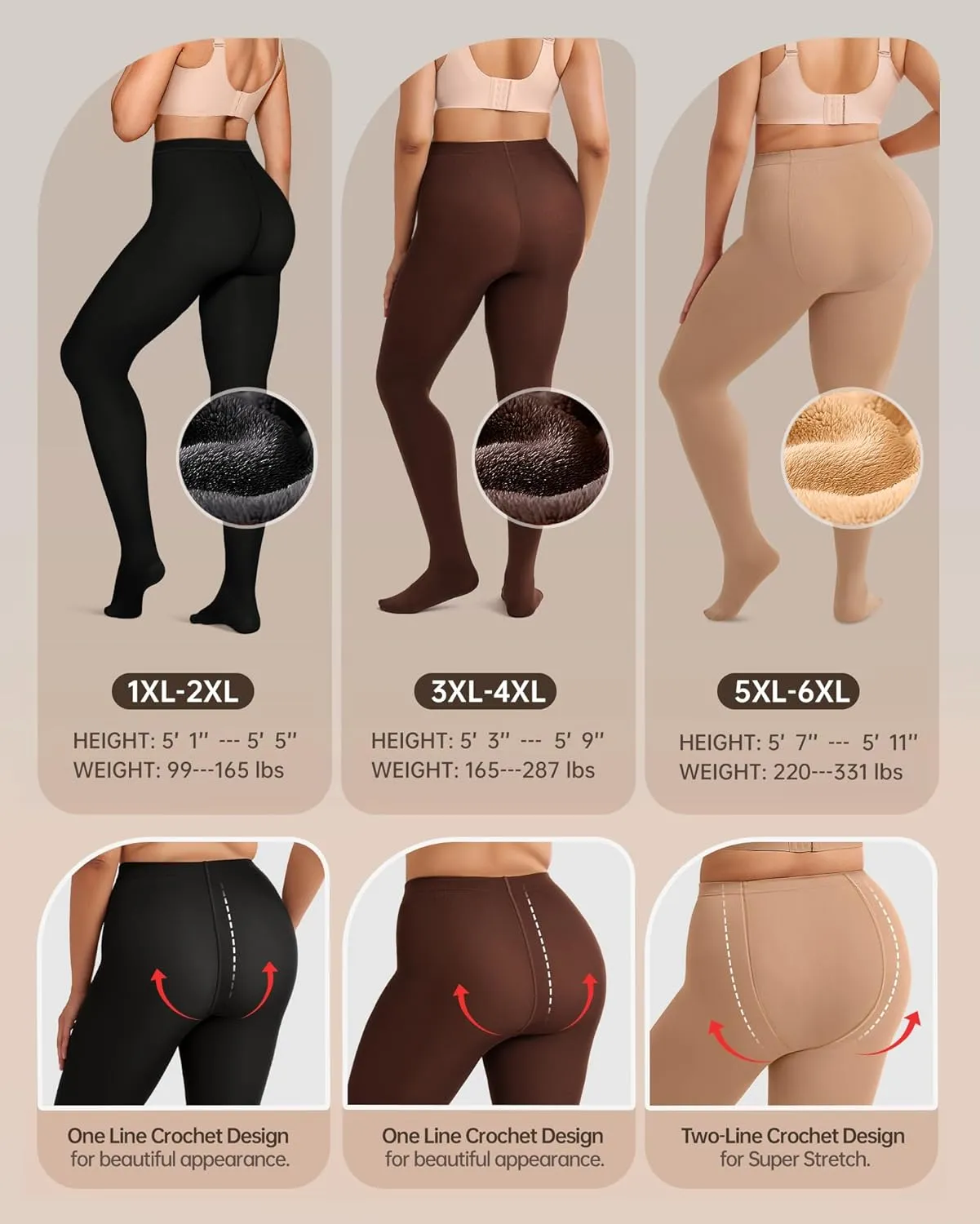 OEAK Womens Fleece Lined Tights Leggings Plus Size Thermal Warm Thick Opaque Tights Tummy Control High Waisted Pantyhose