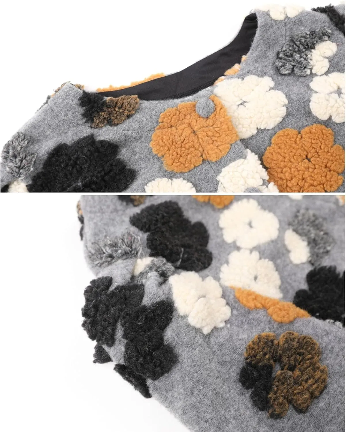 OPCAKM Women's Cropped Floral Print Shacket Jackets Round Neck Long Sleeve Bomber Coat Outerwears