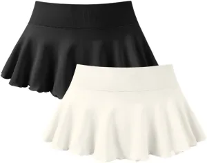 OQQ Women 2 Piece Mini Skirts 2 in 1 Flowy Sexy Basic Stretchy Flared Casual Skirts