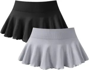 OQQ Women 2 Piece Mini Skirts 2 in 1 Flowy Sexy Basic Stretchy Flared Casual Skirts