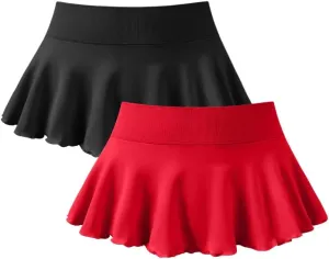 OQQ Women 2 Piece Mini Skirts 2 in 1 Flowy Sexy Basic Stretchy Flared Casual Skirts