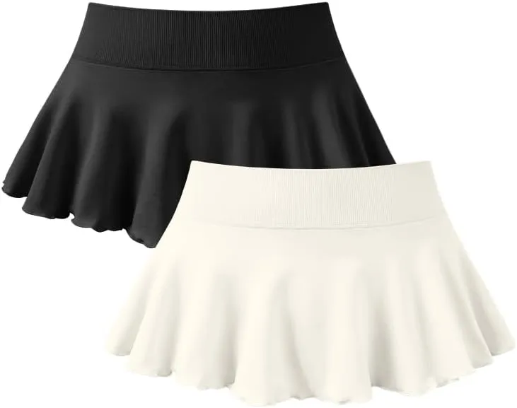 OQQ Women 2 Piece Mini Skirts 2 in 1 Flowy Sexy Basic Stretchy Flared Casual Skirts