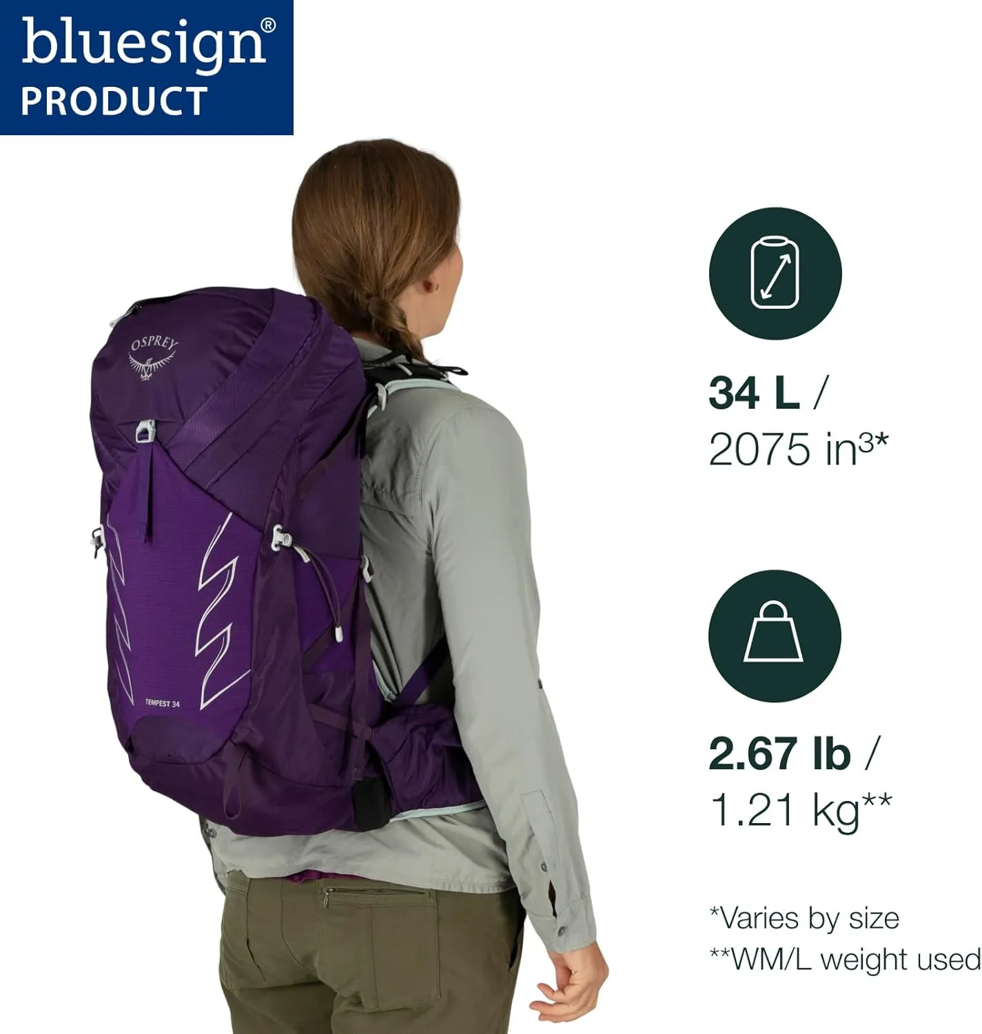 Osprey Tempest 34L Women's Hiking Backpack with Hipbelt, Stealth Black, WXS/S