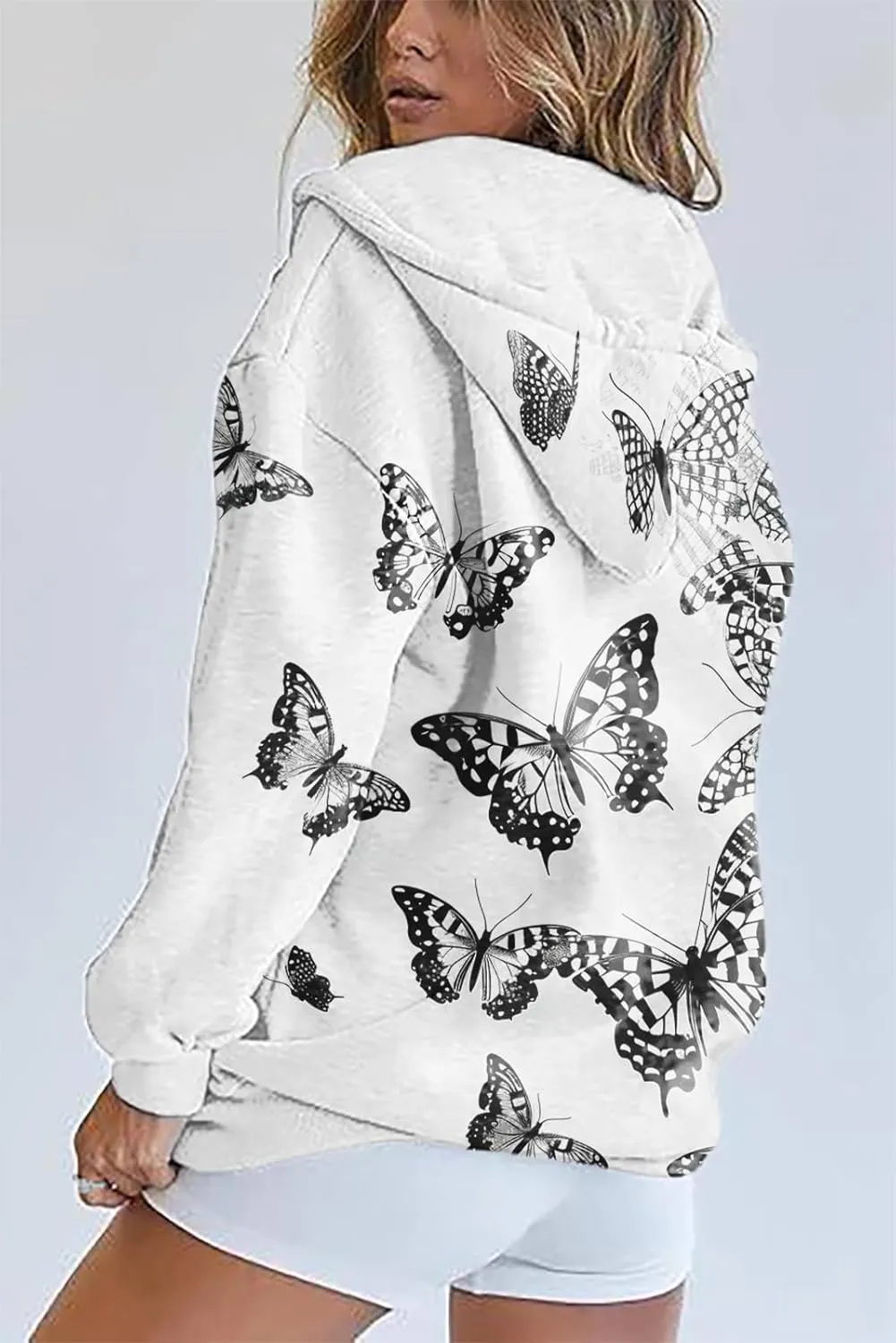 Oversized Sweatshirt Women Butterfly Graphic Hoodies Y2K Full Zip Up Long Sleeve Fall Sweatshirts Drawstring Jackets