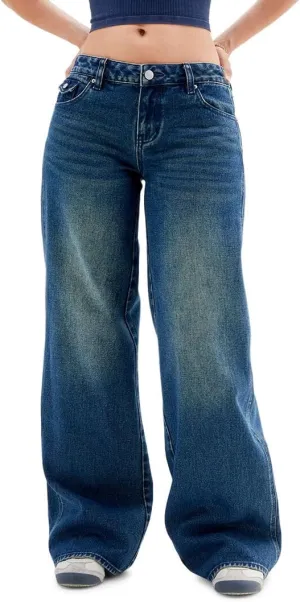 PacSun Women's Casey Button Pocket Low Rise Baggy Jeans Dark Indigo