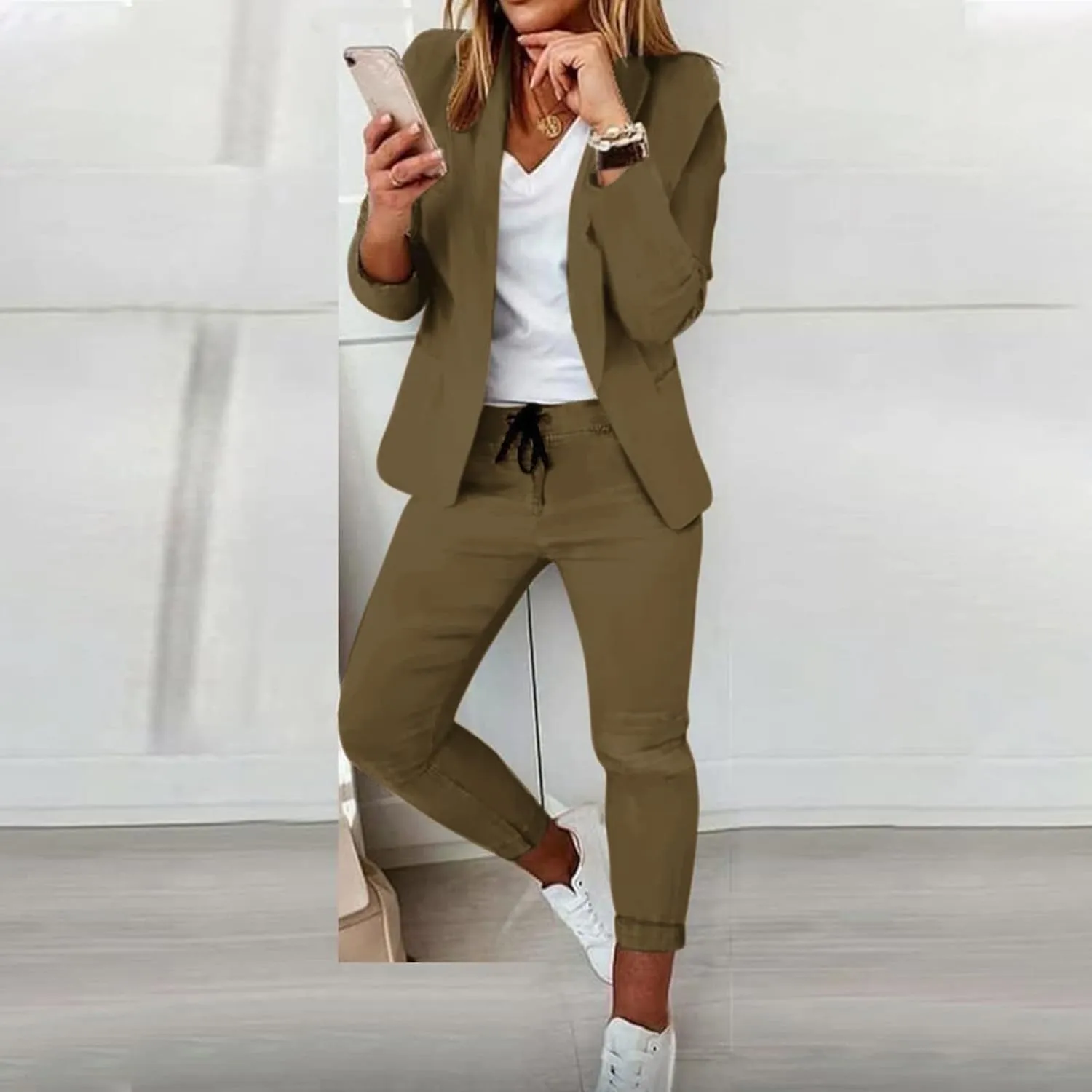Pants Suits for Women 2 Piece Set Business Casual Outfits Blazer Work Office Jackets and Pencil Pants Dressy Suit