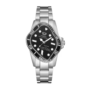 PEA101 / SILVER PRECISION STEEL&BLACK CERAMIC BEZEL&BLACK DIAL