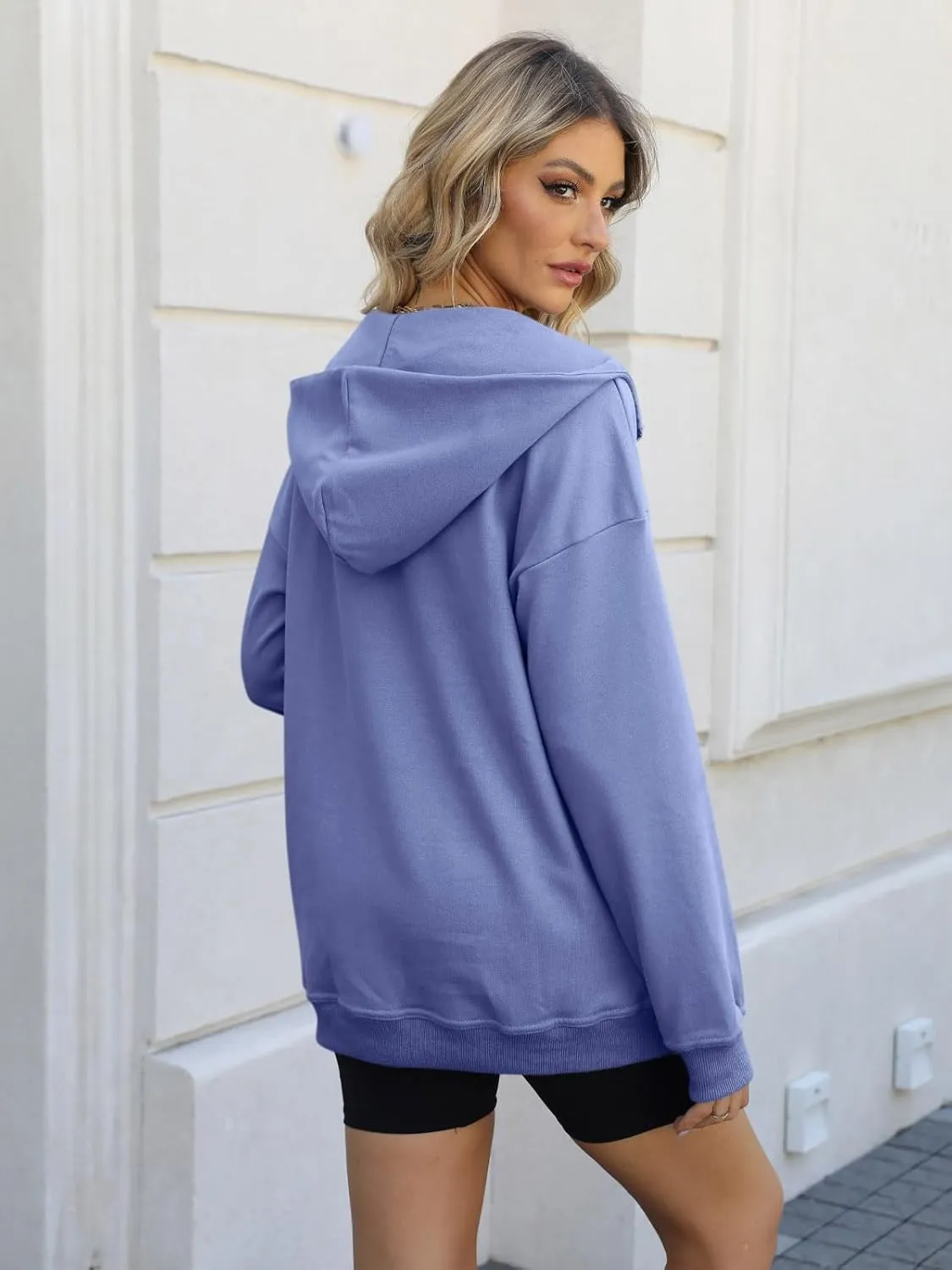 PGANDS Women's Long Sleeve Fleece Lined Hoodies Half Zip Collar Zipper Loose Hooded Sweatshirts