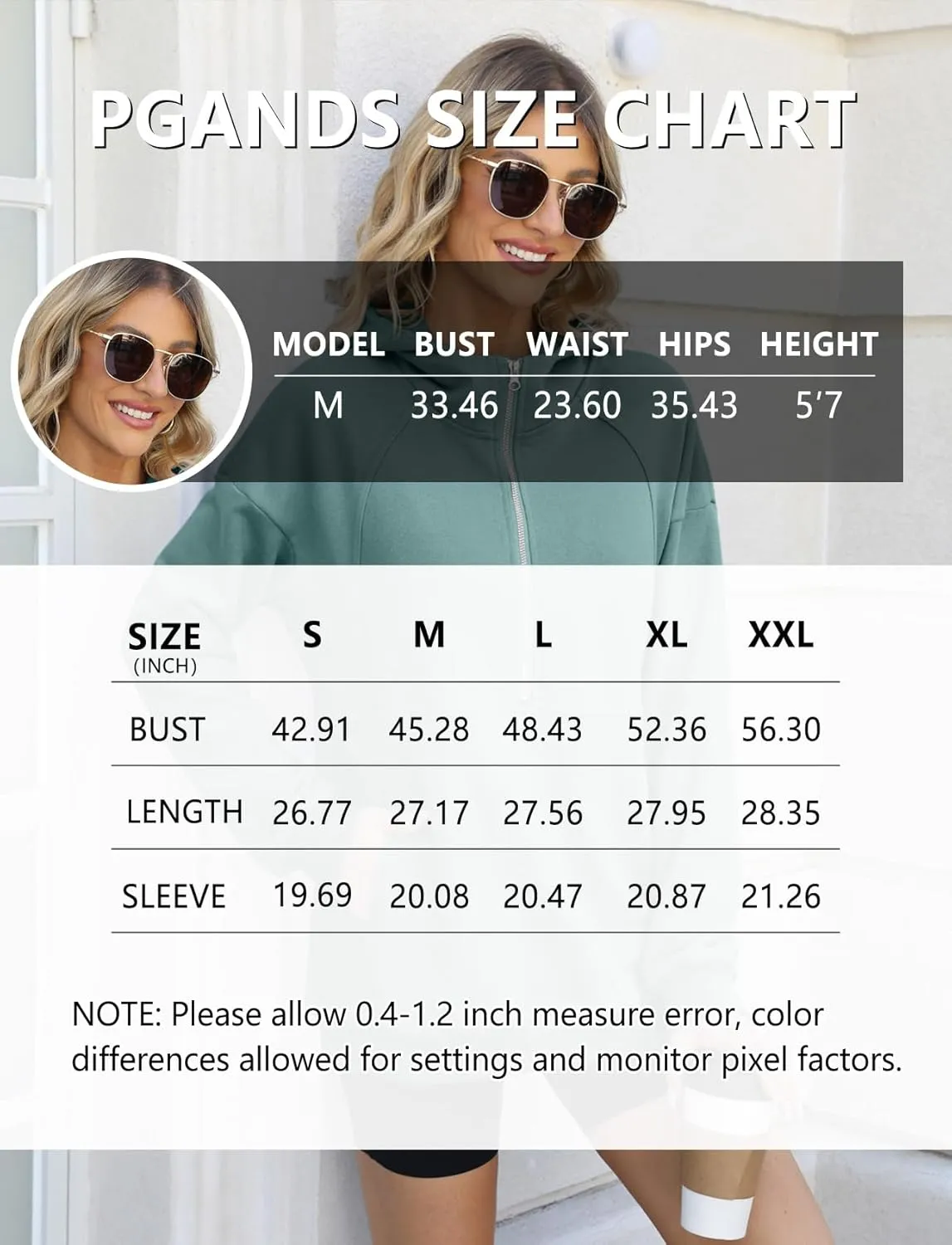 PGANDS Women's Long Sleeve Fleece Lined Hoodies Half Zip Collar Zipper Loose Hooded Sweatshirts