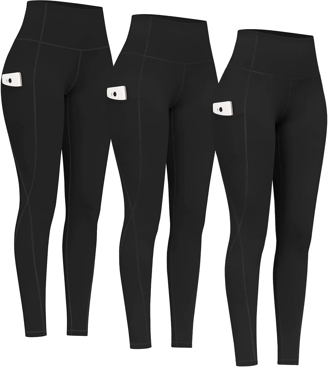 PHISOCKAT 2 Pack High Waist Yoga Pants with Pockets, Tummy Control Leggings, Workout 4 Way Stretch Yoga Leggings