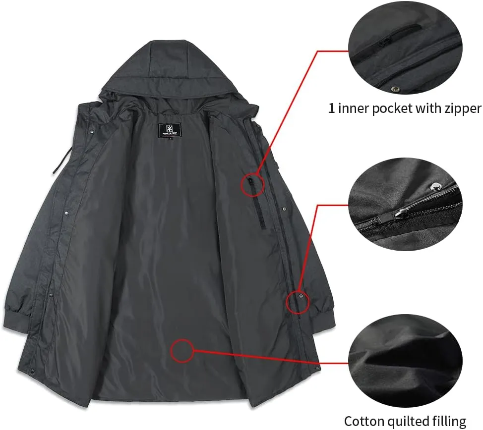 Pioneer Camp Men's Winter Coats Water-Repellent Windproof Thicken Parkas Long Hooded Padded Puffer Jacket