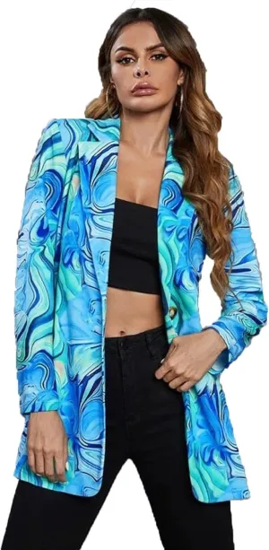 Printed Blazers for Women Colorful Women's Long Sleeves Notch Lapel Floral Blazer Casual Suit Jacket