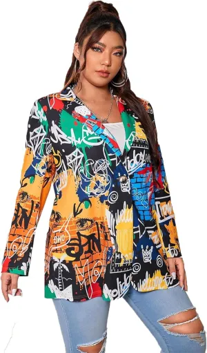 Printed Blazers for Women Colorful Women's Long Sleeves Notch Lapel Floral Blazer Casual Suit Jacket