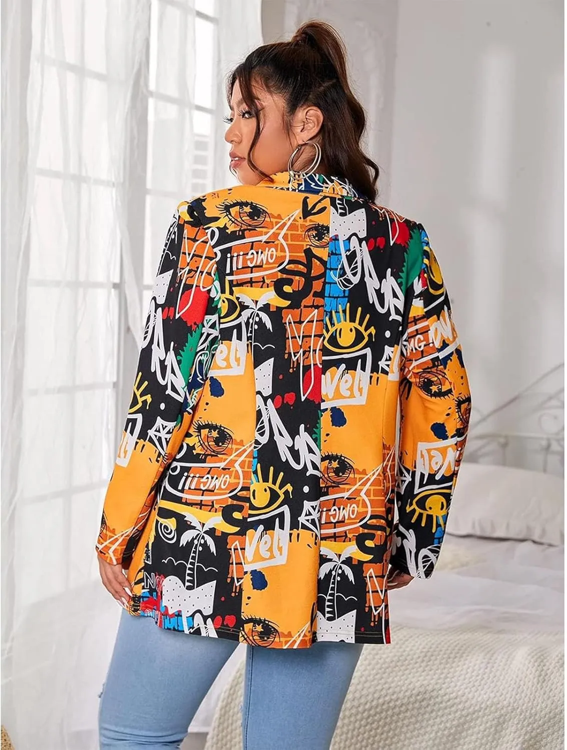 Printed Blazers for Women Colorful Women's Long Sleeves Notch Lapel Floral Blazer Casual Suit Jacket