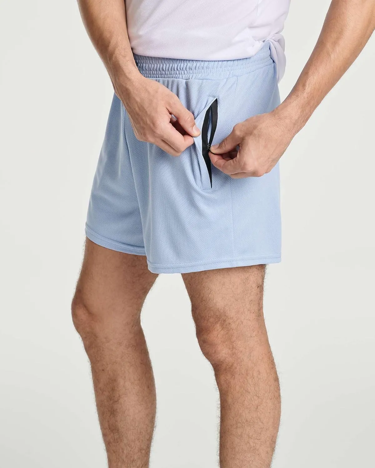 Real Essentials 4 Pack: Men's 3 Inch Mesh Running Short Shorts with Zipper Pockets - Quick Dry Gym Athletic