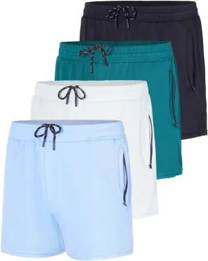 Real Essentials 4 Pack: Men's 3 Inch Mesh Running Short Shorts with Zipper Pockets - Quick Dry Gym Athletic