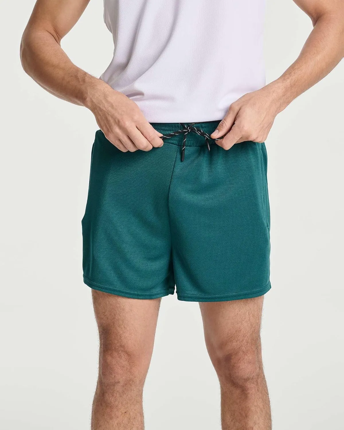Real Essentials 4 Pack: Men's 3 Inch Mesh Running Short Shorts with Zipper Pockets - Quick Dry Gym Athletic