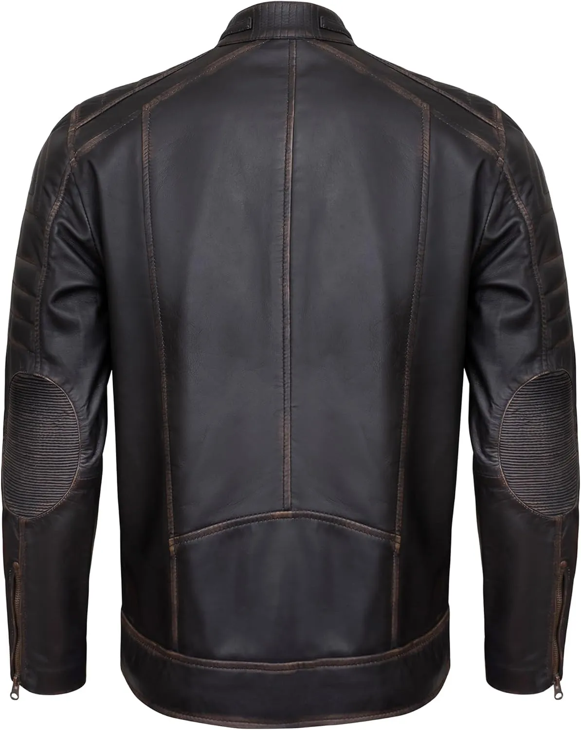 Real Lambskin Mens Leather Jackets - Quilted Biker Style Stand Collar Zip-Up Fashion Motorcycle Jacket Men