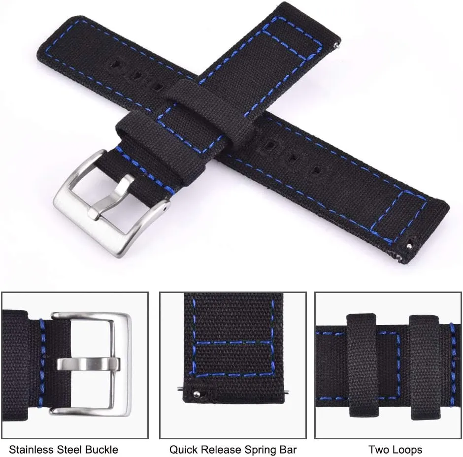Ritche Christmas Gift Canvas Quick Release Watch Band 18mm 20mm 22mm 24mm Replacement Watch Straps for Men Women, White Elephant Gifts, Stocking Stuffers for Men