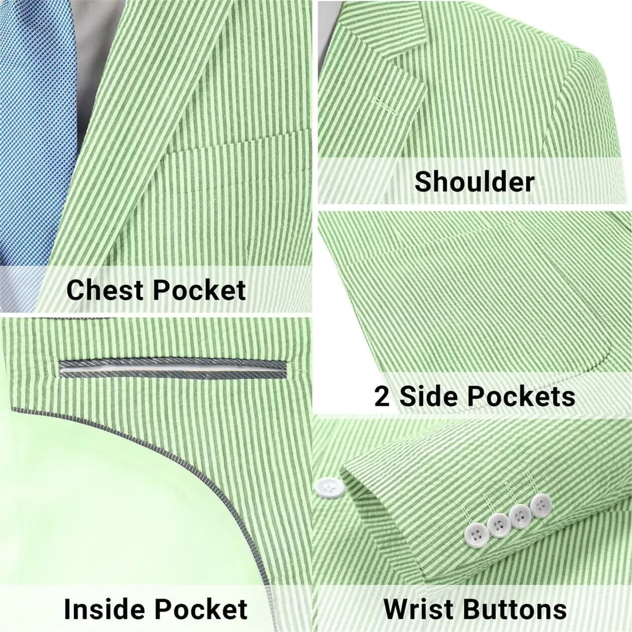 Seersucker Mens Suit Jacket Slim Fit Casual Blazer Summer Sport Coats Wedding Suits Jackets Prom Tuxedo Blazers