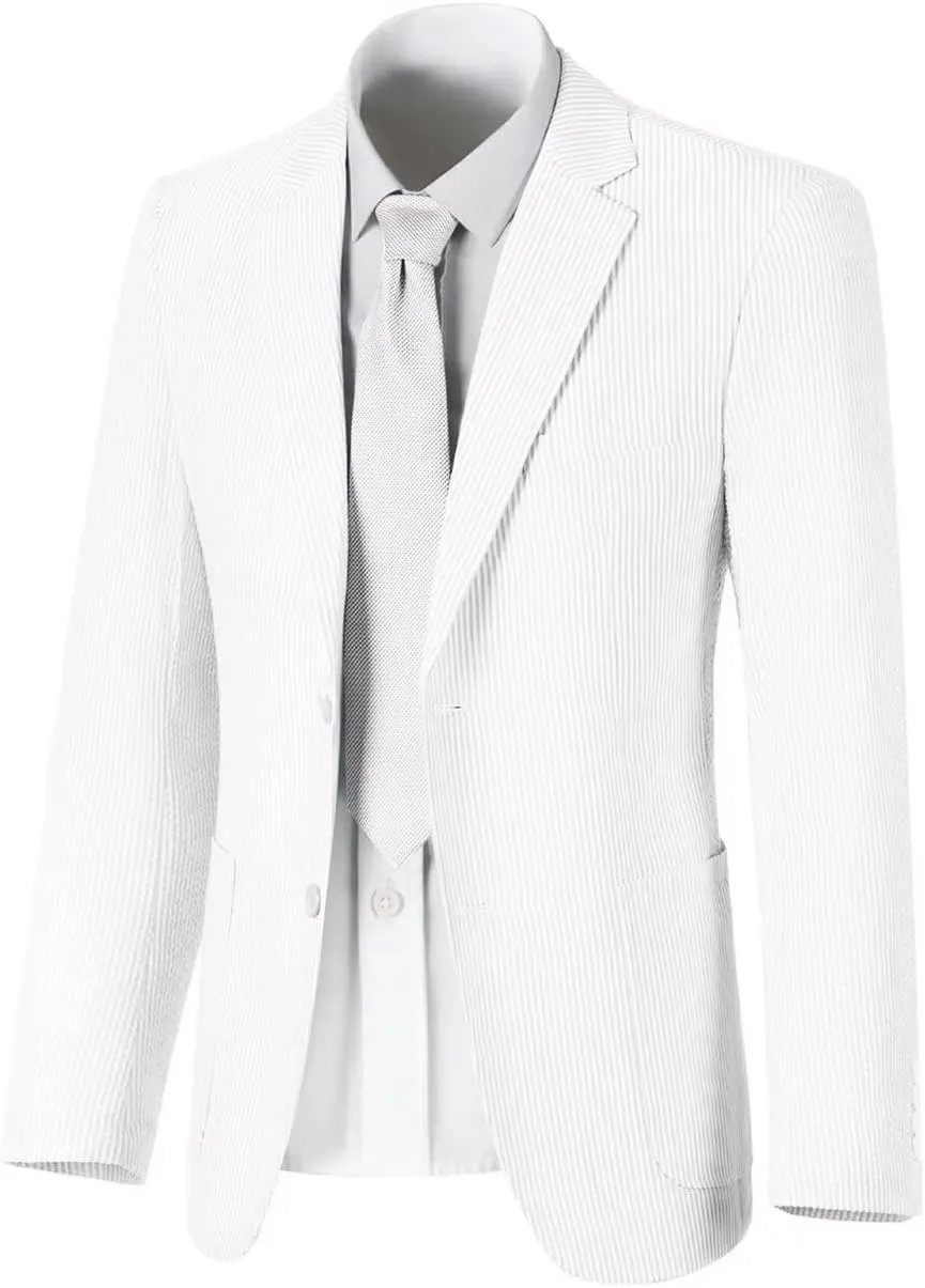 Seersucker Mens Suit Jacket Slim Fit Casual Blazer Summer Sport Coats Wedding Suits Jackets Prom Tuxedo Blazers
