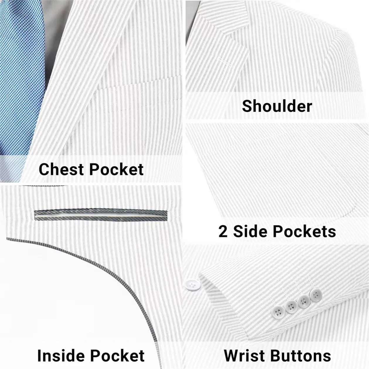 Seersucker Mens Suit Jacket Slim Fit Casual Blazer Summer Sport Coats Wedding Suits Jackets Prom Tuxedo Blazers